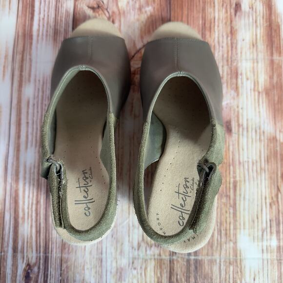 Clarks LAFLEY JOY Sz 7 Gray Leather Suede Cork Wedge Heel Sandals Open Toe Shoes - Picture 5 of 10